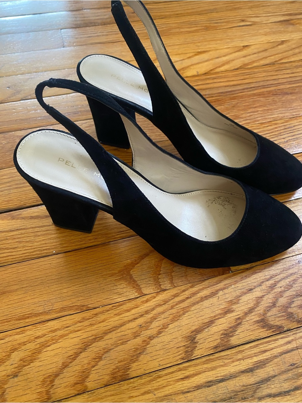 Pelle Moda Black Suede Slingback Block Heels